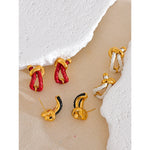 Yhpup vermelho preto branco couro nó geométrico oco brincos na moda aço inoxidável resistente à água elegante jóias exclusivas