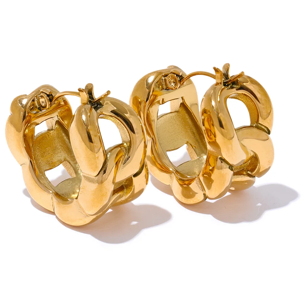 Yhpup 316l corrente de aço inoxidável geométrico oco fundido brincos de argola à prova dwaterproof água cor ouro textura jóias declaração bijoux presente