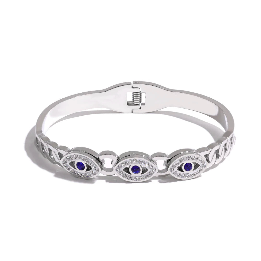 Yhpup charme turco mau olhado pulseira de aço inoxidável moda na moda zircão à prova dwaterproof água cor ouro jóias