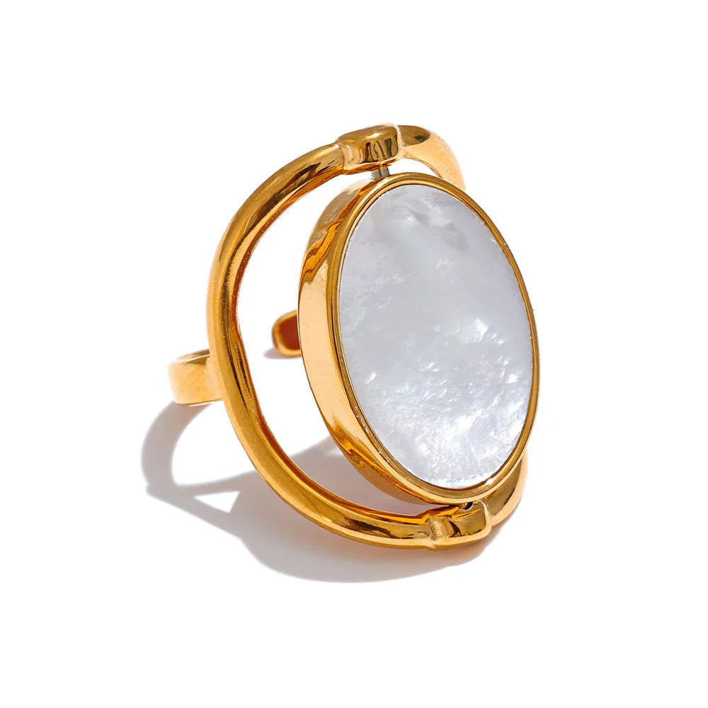 Anel Dourado, Anel de Luxo, Anel ouro, Anel com pedra, Anel regulável, Anel Luxuoso, Anel Concha