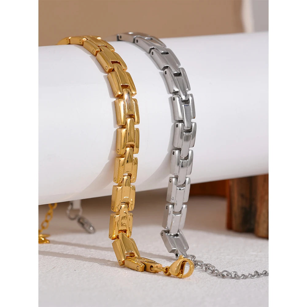 Yhpup 316L Charme de aço inoxidável corrente polida pulseira dourada pulseira ampla Pvd ajustável joias de pulso mulheres homens