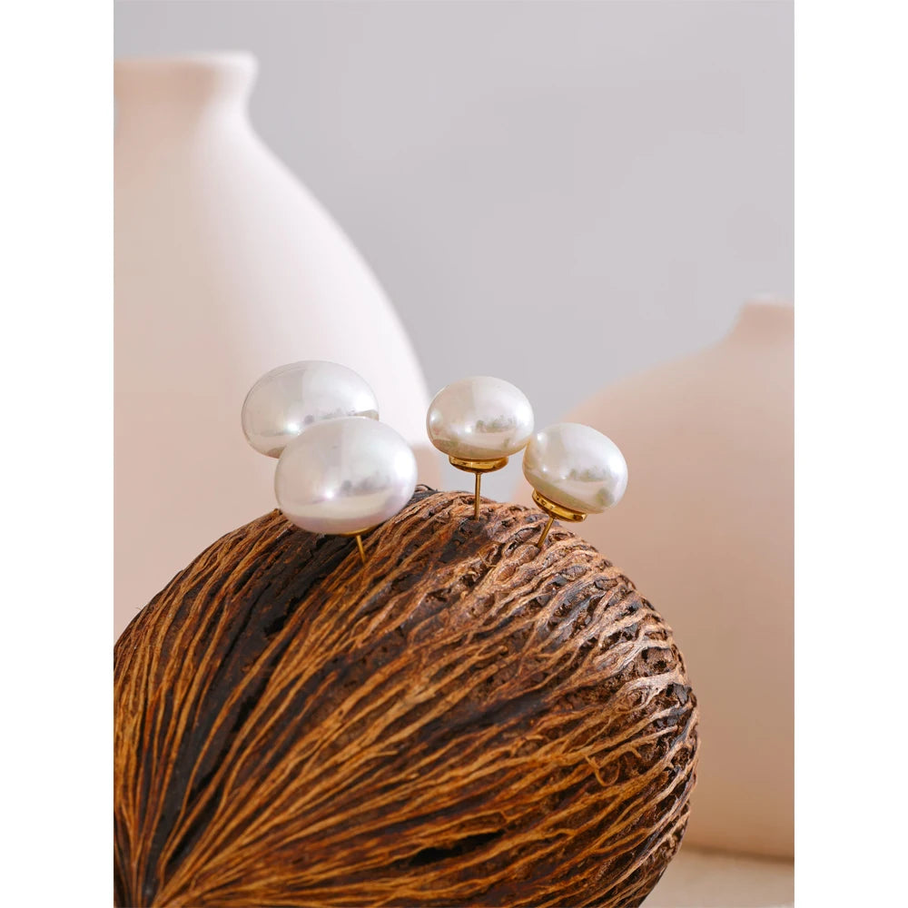 Yhpup 18/12mm estilo coreano pérolas simuladas brincos redondos versáteis acessórios diários de aço inoxidável moda jóias presente