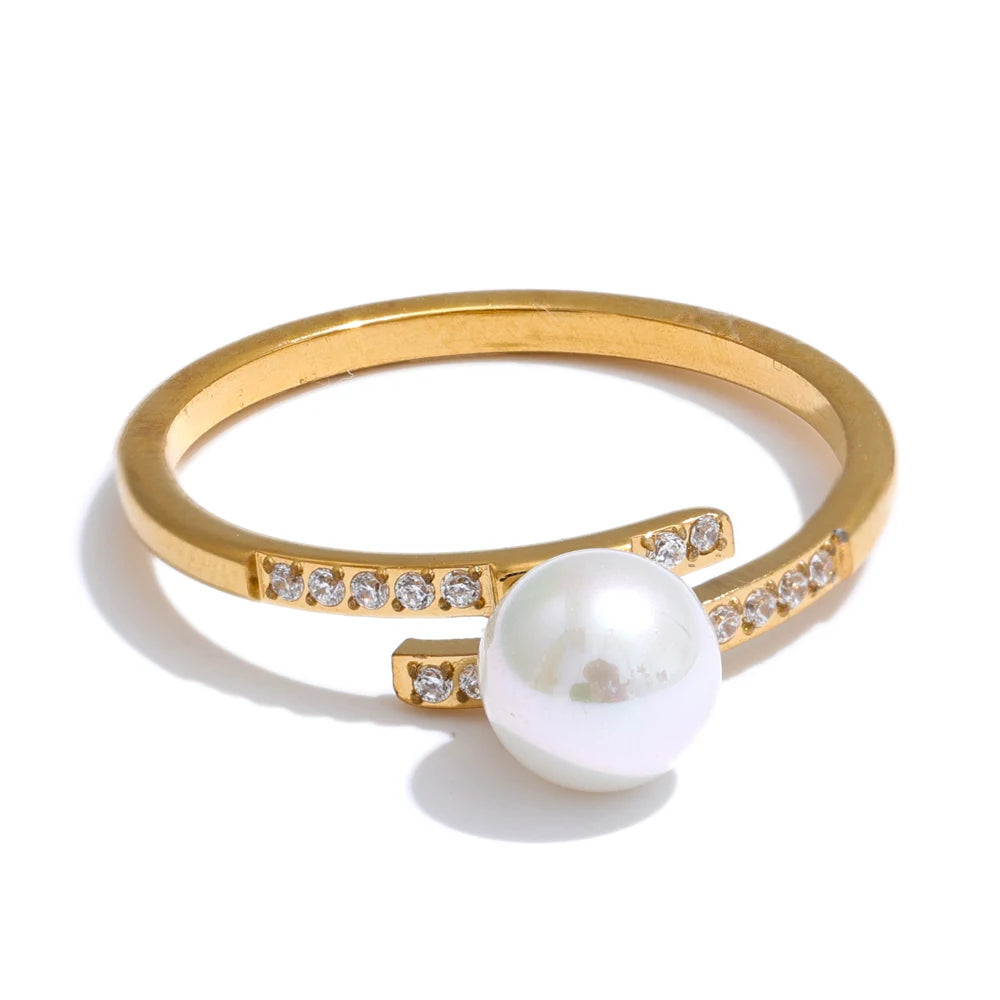 Anel fino de zircônia-yhpup para mulheres, imitação de pérolas, aço inoxidável, joias de dedo, estilo coreano, alta qualidade, moda