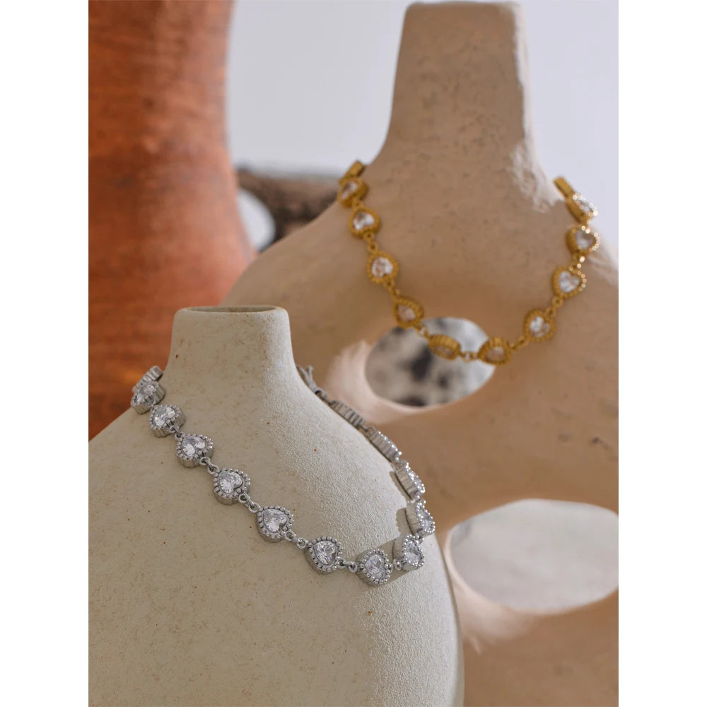 Pulseira Coração Zircônia Cubic Luxo à Prova d'Água