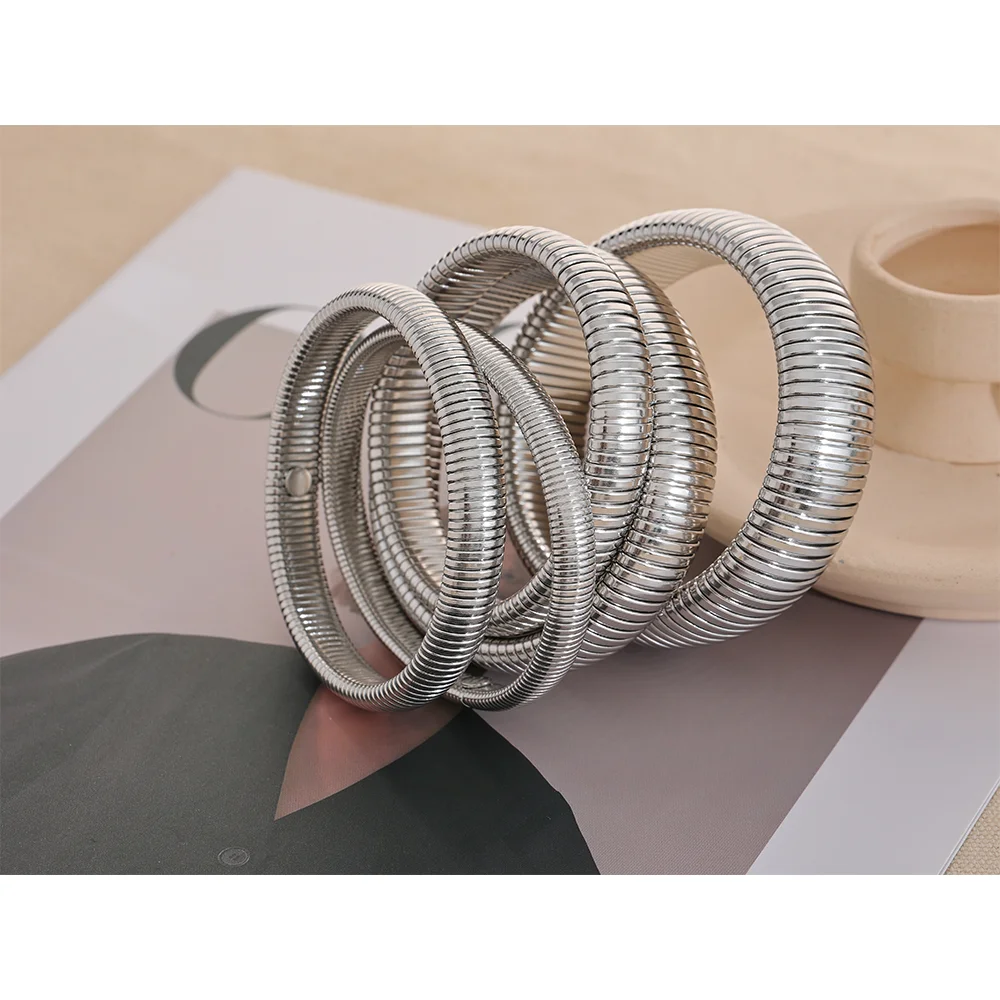 Yhpup pulseira de metal grosso elástica de aço inoxidável à prova d'água 18K banhada a ouro tendência moda unissex joias masculinas e femininas