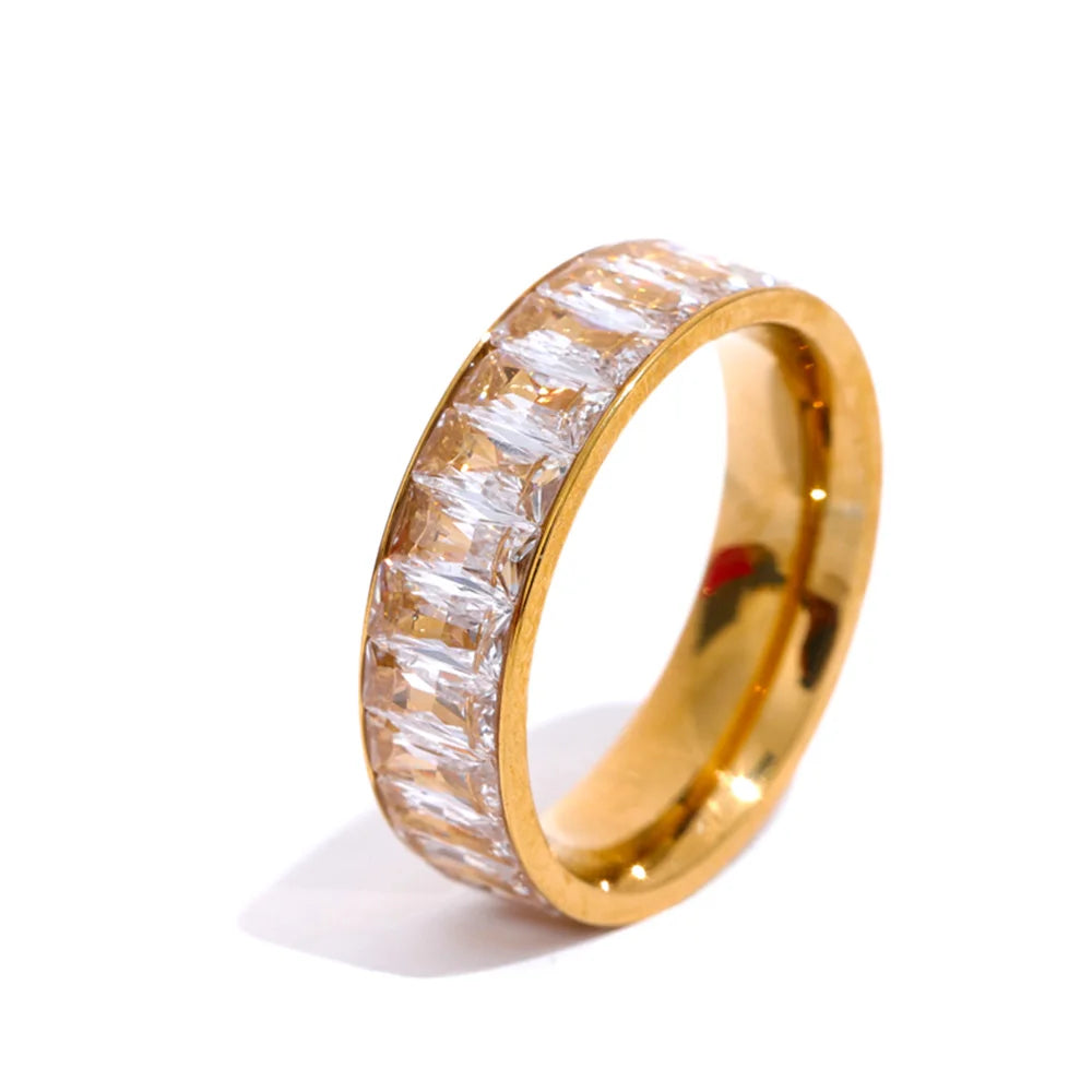 Yhpup delicado brilhante colorido zircônia cúbica aço inoxidável anel múltiplo de alta qualidade luxo cz bling popular moda jóias