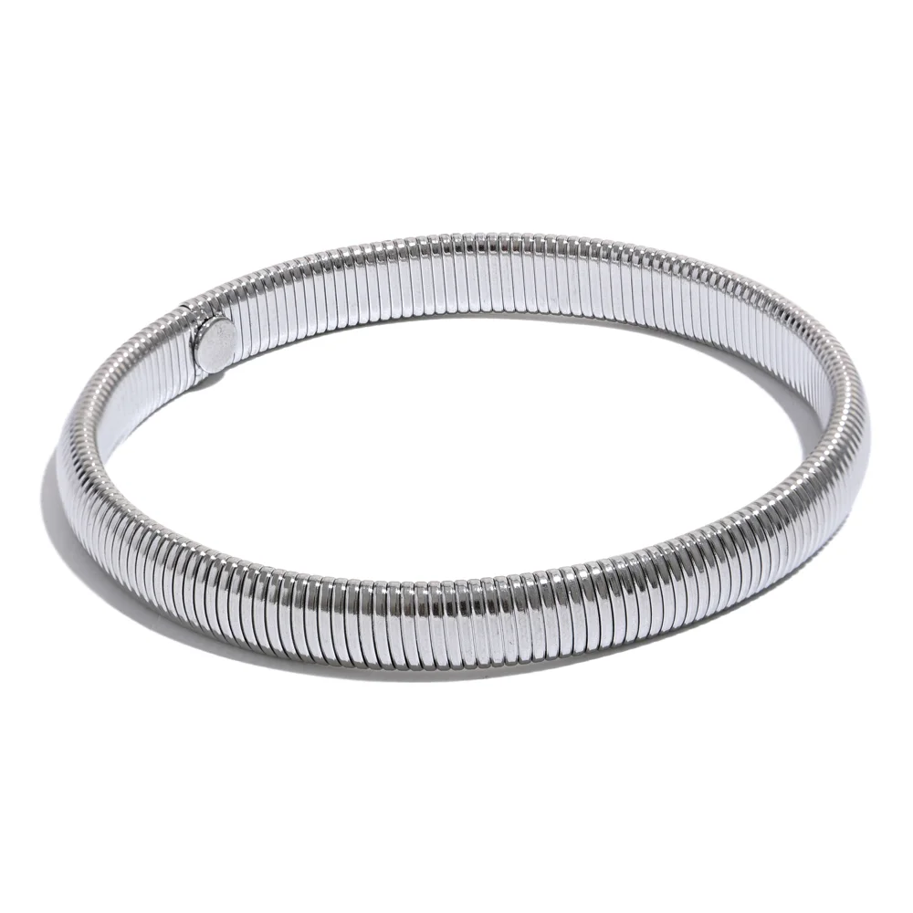 Yhpup pulseira de metal grosso elástica de aço inoxidável à prova d'água 18K banhada a ouro tendência moda unissex joias masculinas e femininas