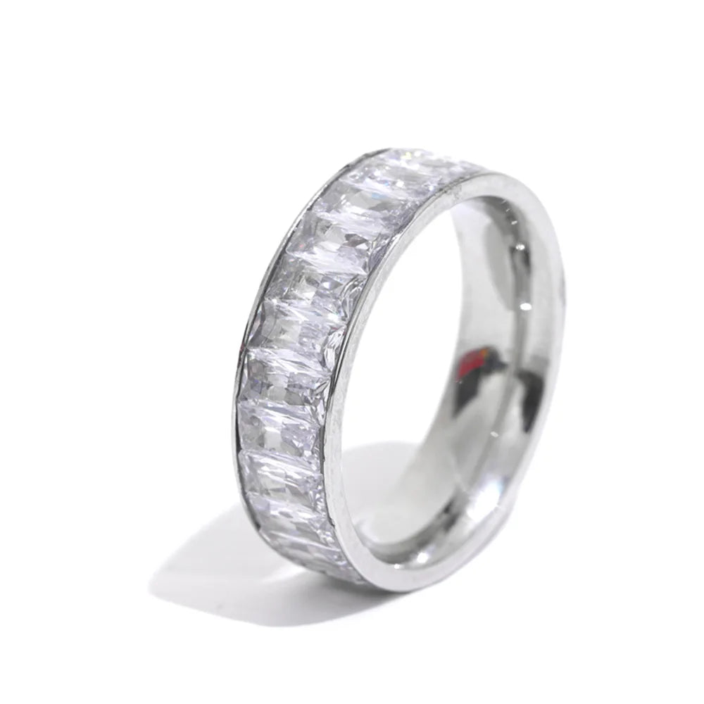 Yhpup delicado brilhante colorido zircônia cúbica aço inoxidável anel múltiplo de alta qualidade luxo cz bling popular moda jóias