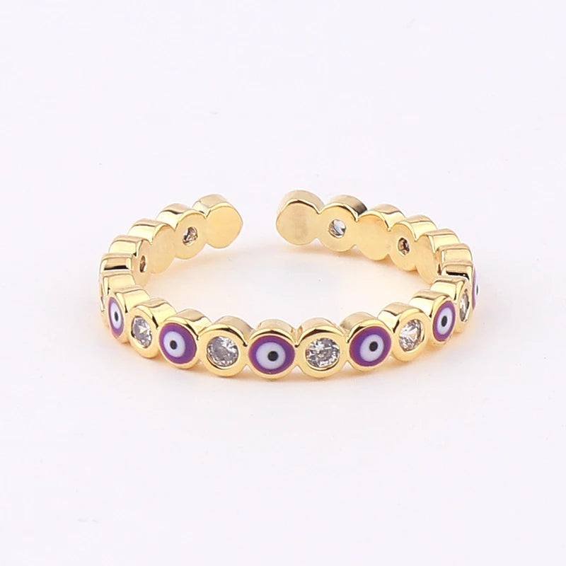 Lucky Eye Azul Turco Evil Eye Anel Aberto Cobre Cor Dourada Anéis de Dedo Ajustáveis para Mulheres Meninas Homens Moda Jóias