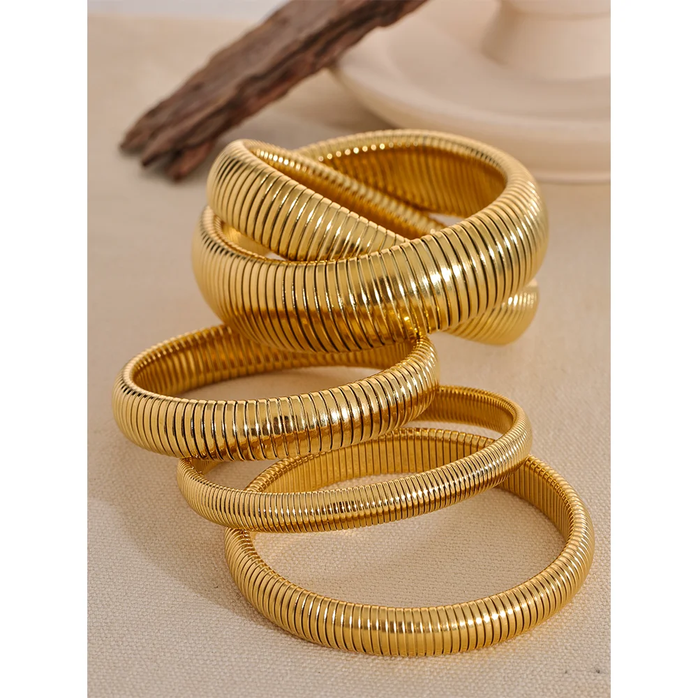 Yhpup pulseira de metal grosso elástica de aço inoxidável à prova d'água 18K banhada a ouro tendência moda unissex joias masculinas e femininas