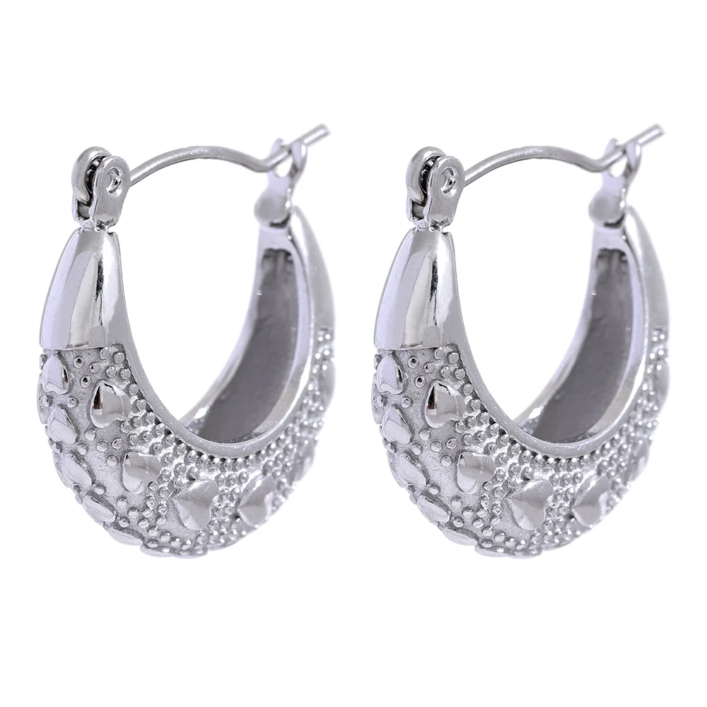 Yhpup 316l aço inoxidável coração geométrico hoop brincos 18k pvd banhado metal textura charme jóias orecchini da donna presente
