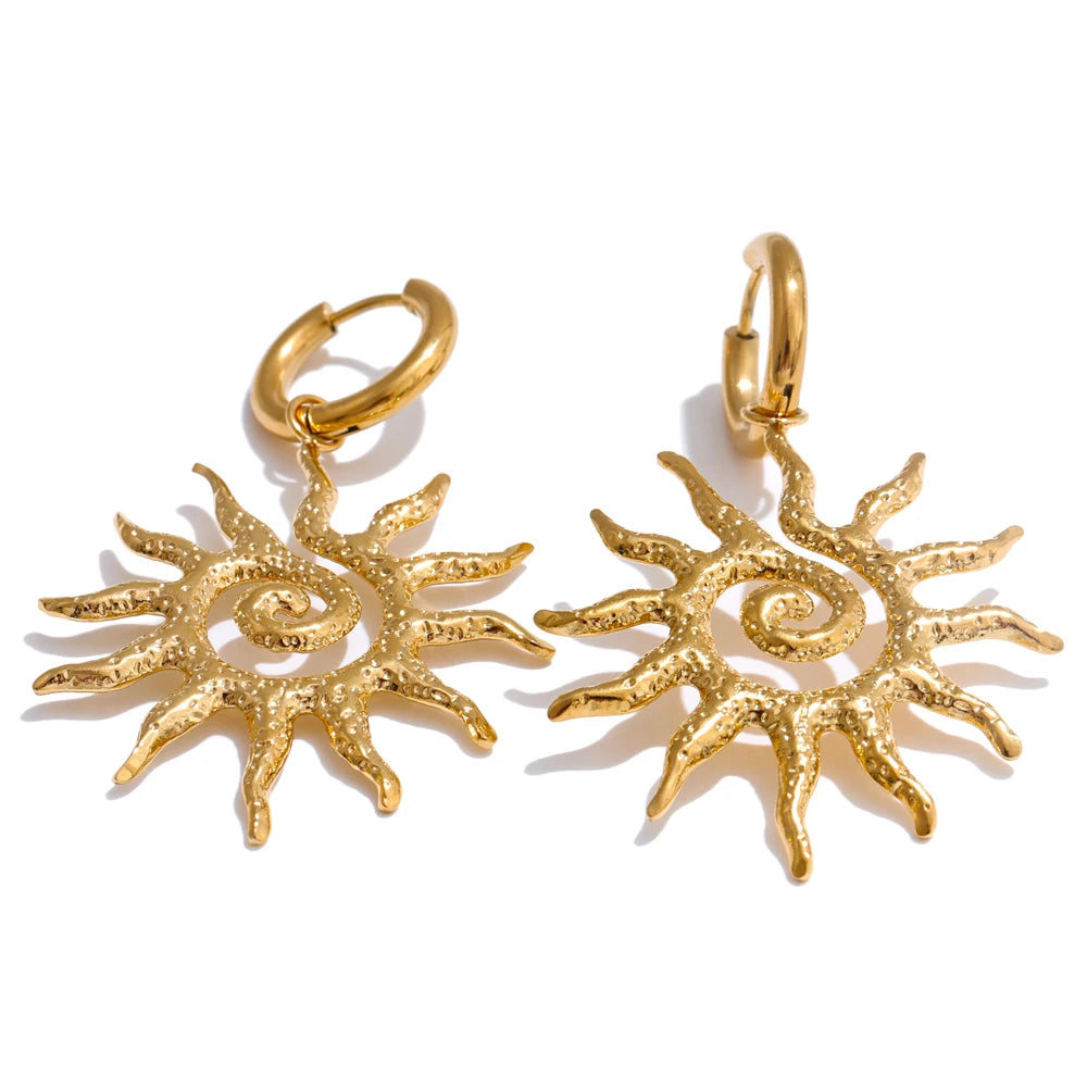 Yhpup novo popular aço inoxidável sol gota colar brincos de argola para mulheres mancha resistente charme conjunto jóias acessórios presente