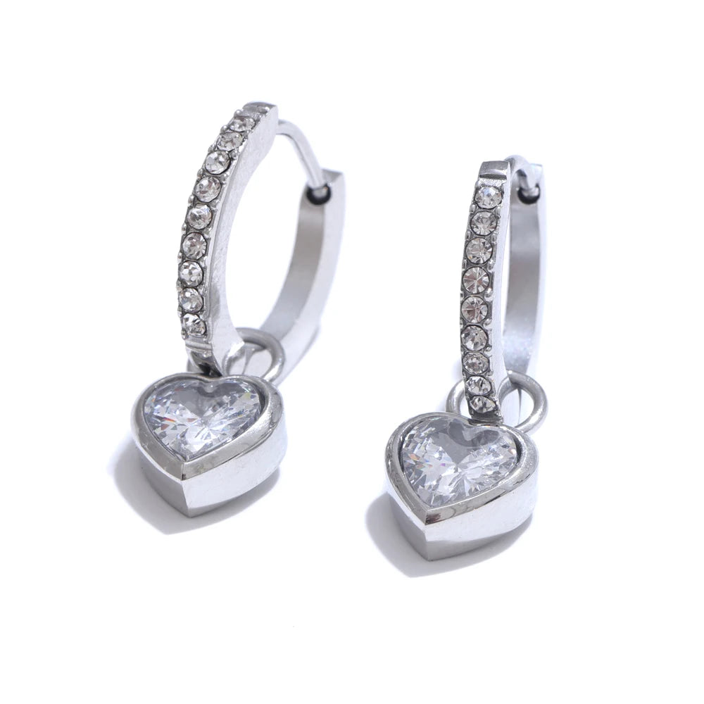 Yhpup delicado bling zircônia cúbica coração amor gota pequenos brincos de argola para mulheres de alta qualidade requintado jóias acessório presente