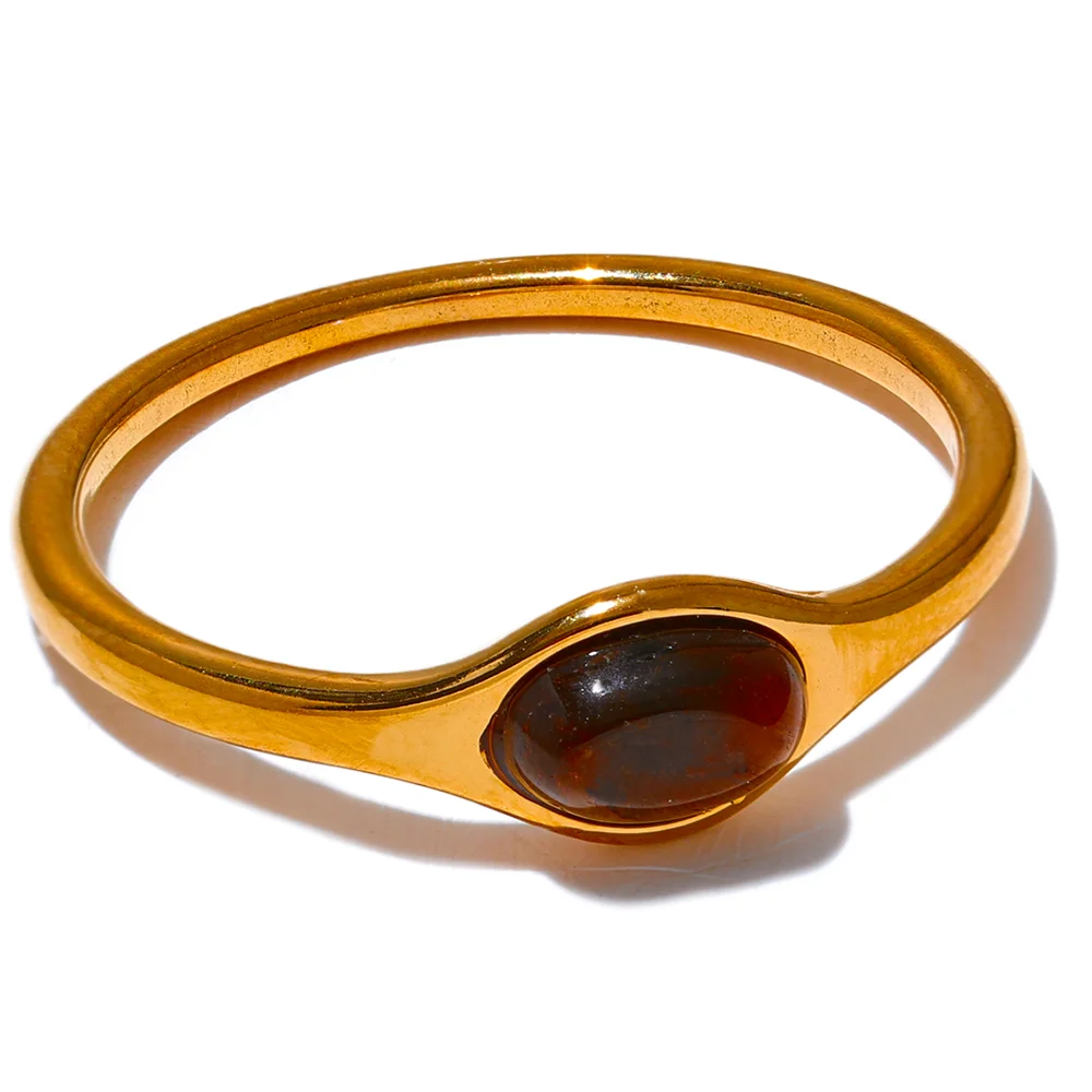 Yhpup chique pedra natural aço inoxidável moda anel minimalista cor de ouro à prova dwaterproof água frança jóias acessórios femininos presente