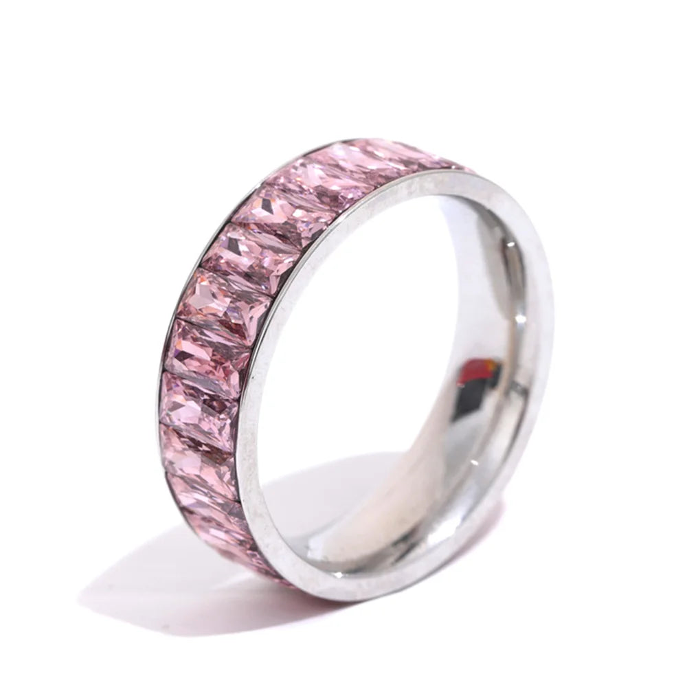 Yhpup delicado brilhante colorido zircônia cúbica aço inoxidável anel múltiplo de alta qualidade luxo cz bling popular moda jóias