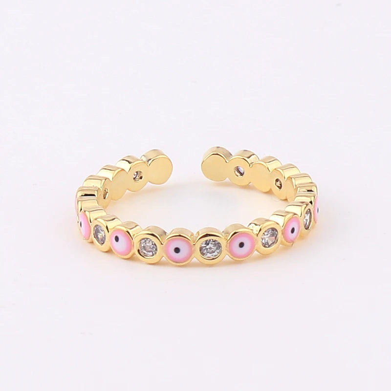Lucky Eye Azul Turco Evil Eye Anel Aberto Cobre Cor Dourada Anéis de Dedo Ajustáveis para Mulheres Meninas Homens Moda Jóias
