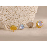 Yhpup-Asymmetric Sterling Silver Stud Earrings, Moonstone Artificial, Misteriosa Moda Textura, Encantos de Luxo, Fine Jewelry, AB