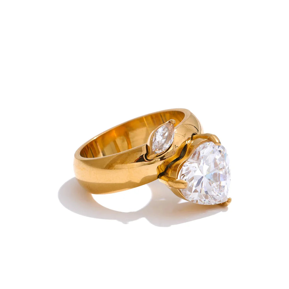 Yhpup tamanho 678 18K banhado a PVD dourado prevenção de ferrugem anel de zircônia cúbica brilhante para mulheres joias suaves da moda em aço inoxidável
