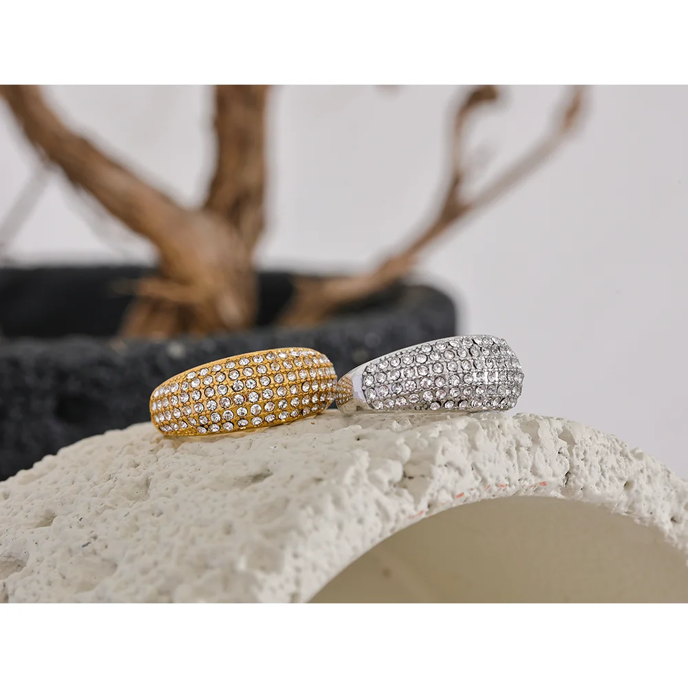 Yhpup luxo zircônia cúbica pavimentar aço inoxidável moda anel de alta qualidade feminino clássico requintado dedo jóias bijoux presente