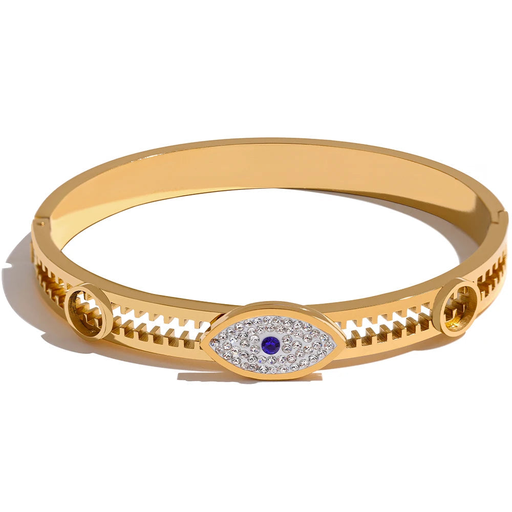 Yhpup 60mm declaração mau olhado aço inoxidável metal zircônia cúbica real banhado a ouro pulseira para mulheres moda jóias