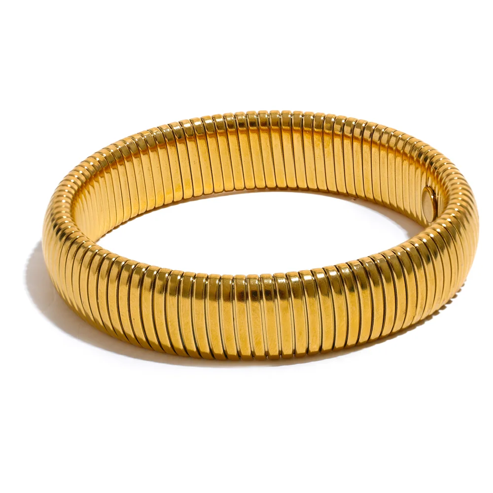 Yhpup pulseira de metal grosso elástica de aço inoxidável à prova d'água 18K banhada a ouro tendência moda unissex joias masculinas e femininas