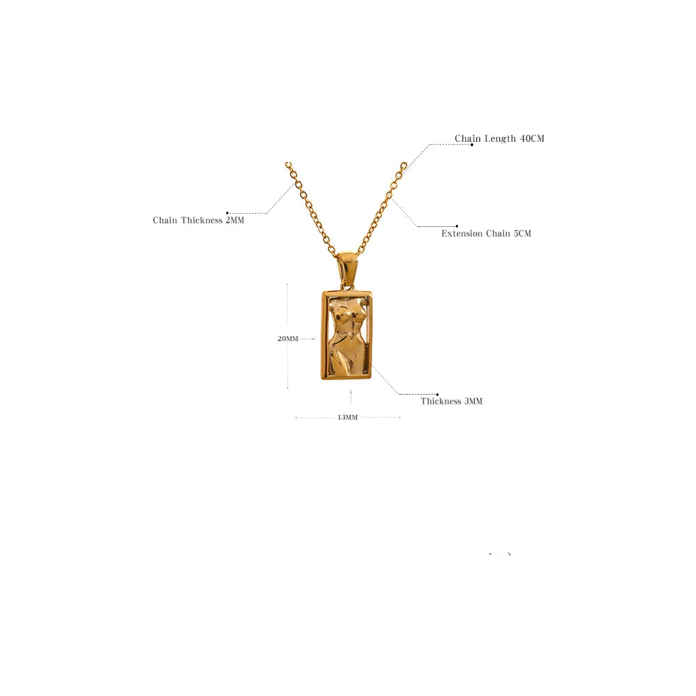 Yhpup declaração corpo quadrado pingente de aço inoxidável colar de declaração cor ouro textura metal jóias personalizadas