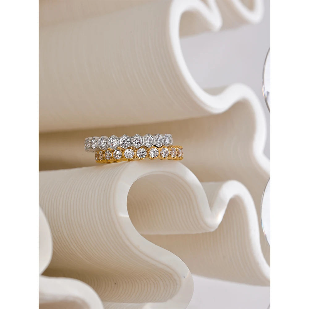Yhpup requintado branco zircônia cúbica bling aço inoxidável clássico fino chique anel de luxo noivado casamento moda jóias presente