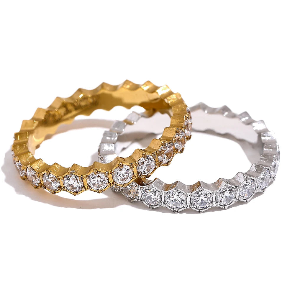 Yhpup requintado branco zircônia cúbica bling aço inoxidável clássico fino chique anel de luxo noivado casamento moda jóias presente
