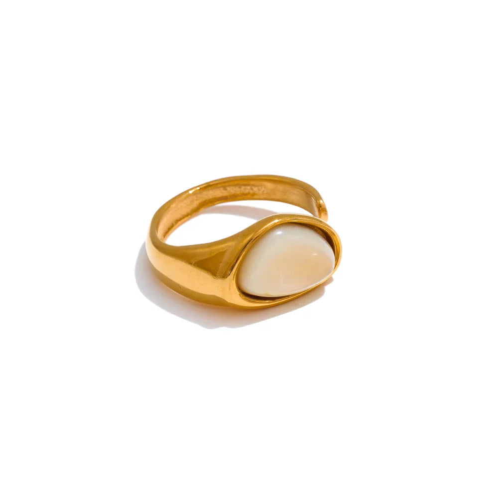 Anel Dourado, Anel de Luxo, Anel ouro, Anel com pedra, Anel regulável, Anel Luxuoso, Anel Concha