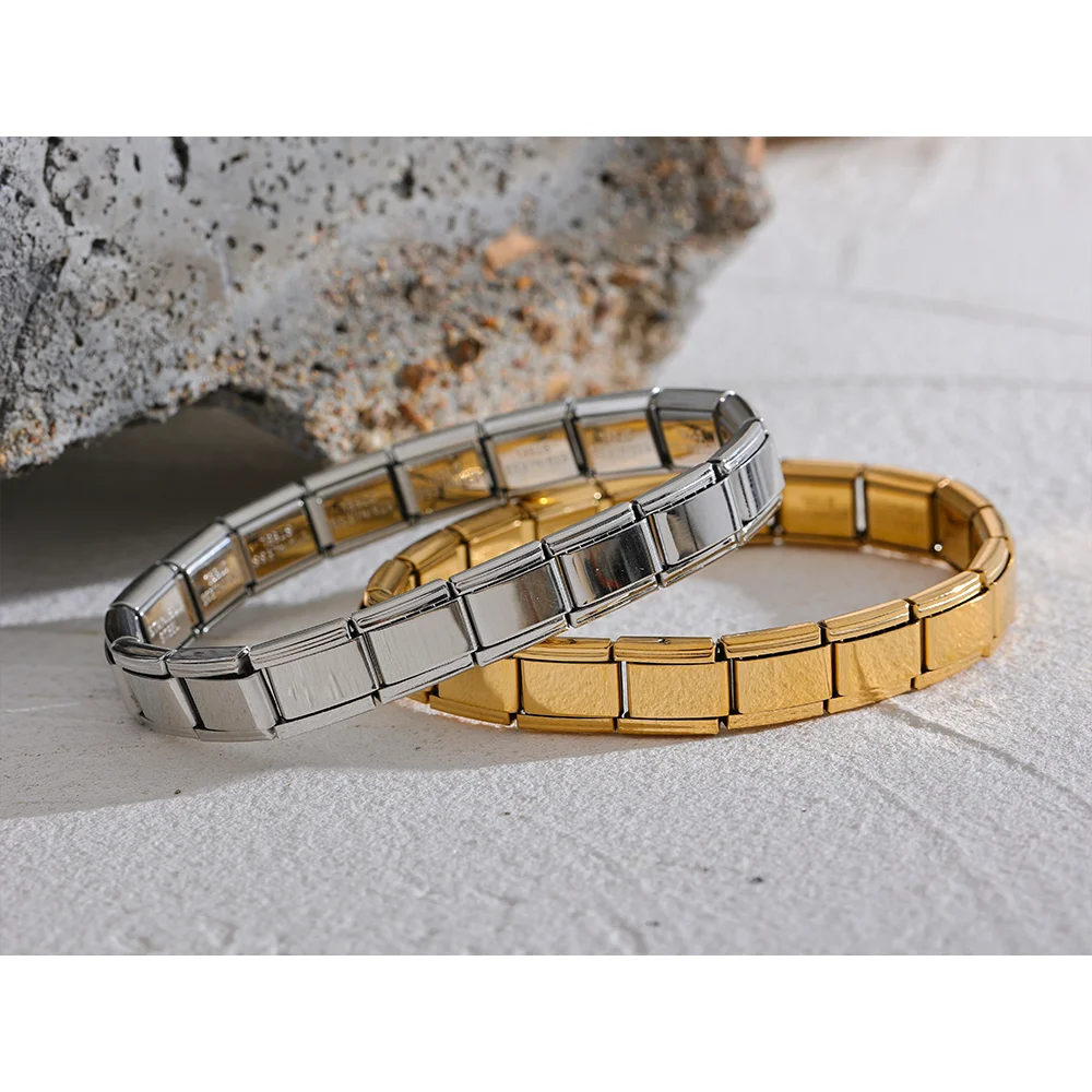 Yhpup 316 aço inoxidável quadrado metal elástico pulseira na moda textura de declaração à prova dwaterproof água pulso jóias presente gala