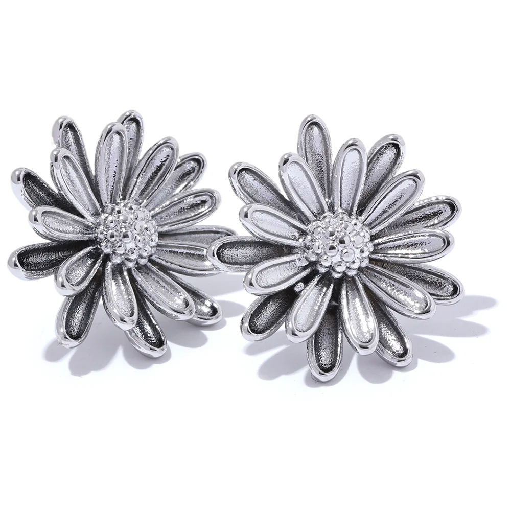 Yhpup 316L Aço Inoxidável Metal Crisântemo Flor Brincos para Mulheres 18K PVD Banhado A Prova de Ferrugem Moda Joias Diárias