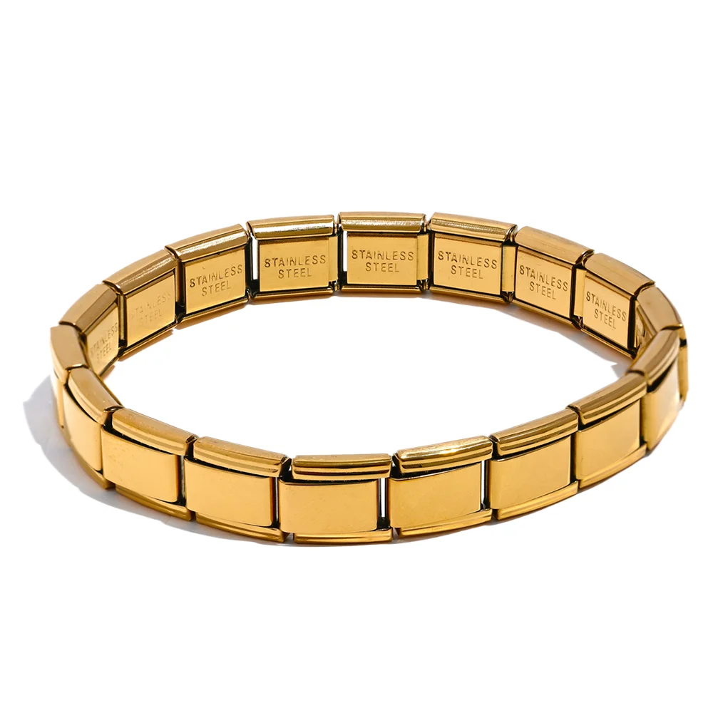Yhpup 316 aço inoxidável quadrado metal elástico pulseira na moda textura de declaração à prova dwaterproof água pulso jóias presente gala