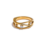 Yhpup 2 estilos de aço inoxidável fundido de metal oco incrustado zircônia cúbica anel fashion 18k banhado a ouro PVD joias de dedo da moda