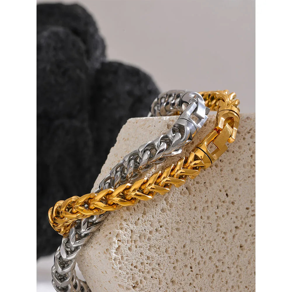 Yhpup tamanho 235*8mm de alta qualidade aço inoxidável redondo cubana corrente pulseira masculina moda grossa texturizada jóias à prova ferrugem
