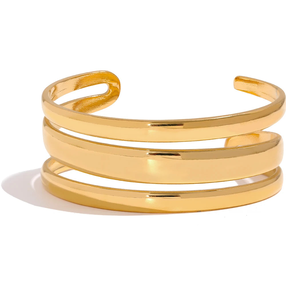 Yhpup pulseira de aço inoxidável, cor dourada, textura de metal, multicamadas, temperamento, moda, joias à prova d'água