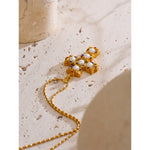 Yhpup zircônia imitação de pérolas cruz pingente colar dourado à prova d'água banhado charme aço inoxidável clássico joias populares