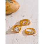 Yhpup tamanho 678 aaa brilhante zircônia cúbica anel de dedo geométrico de alta qualidade aço inoxidável 18k banhado a ouro joias à prova de ferrugem