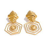 Yhpup elegante design exclusivo de aço inoxidável concha oca brincos 18k banhado a ouro estilo oceano joias diárias