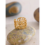 Yhpup distintivo aço inoxidável metal charme folha aberta manguito anel elegante popular ouro pvd banhado dedo jóias recomendar