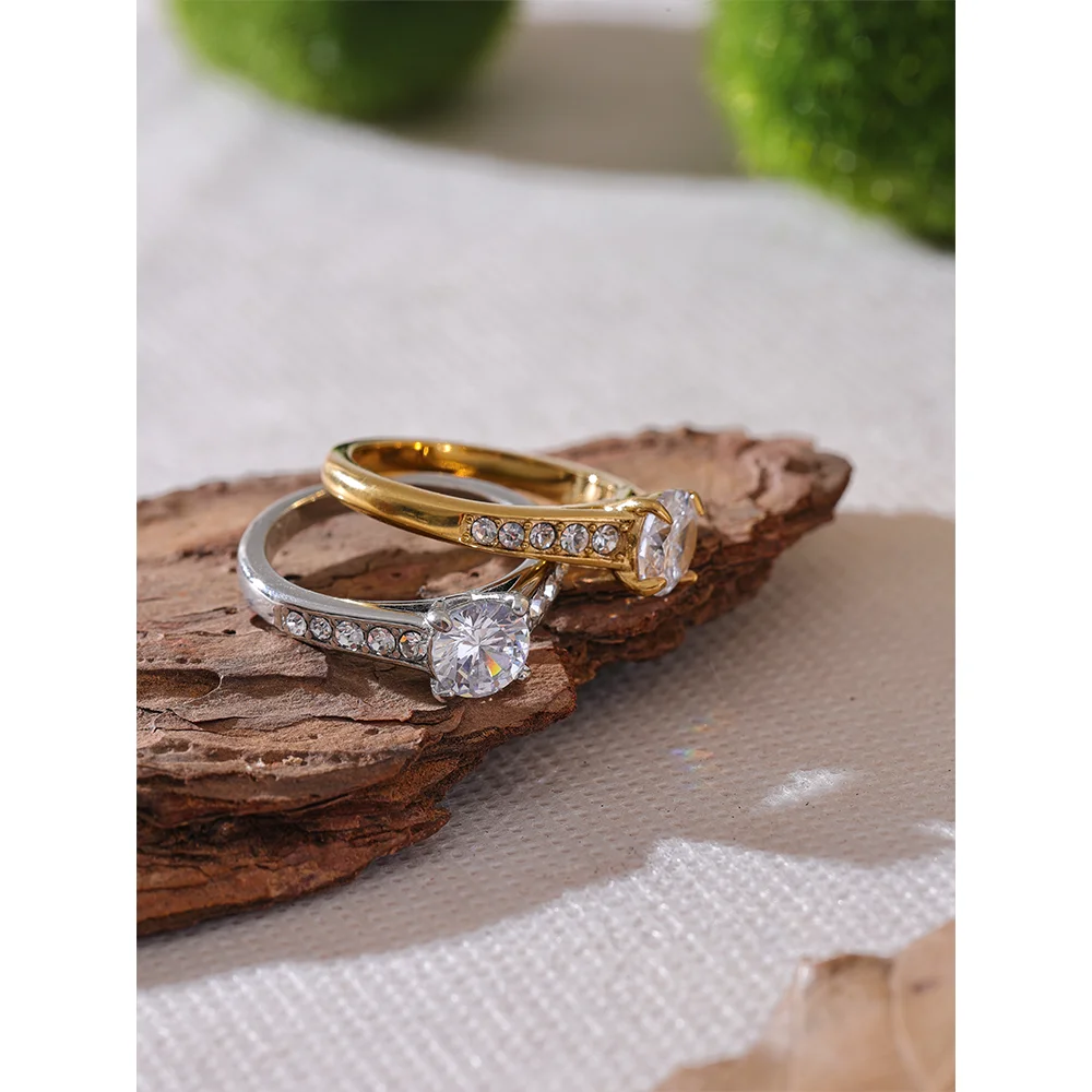 Yhpup 6789 aaa brilhante zircônia cúbica noivado anel de casamento para mulheres moda aço inoxidável premium clássico jóias 2024 presente