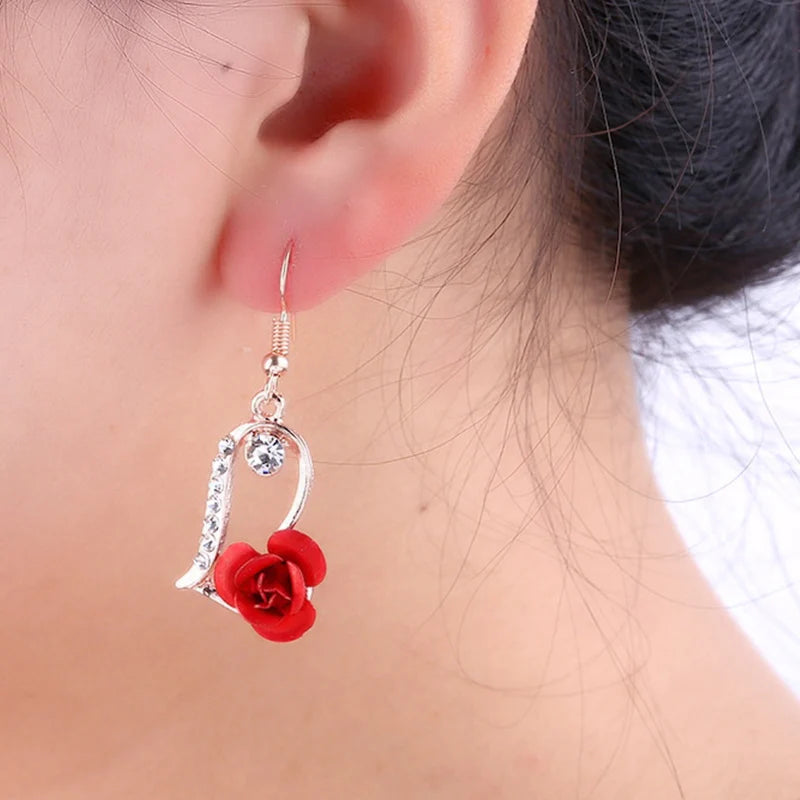 Brinco Rosê Coração com Rosa - Lafemininy