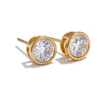 Yhpup brincos redondos de zircônia cúbica brilhante AAA de alta qualidade, luxo, aço inoxidável, acessórios de joias premium diários