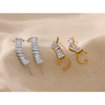 Yhpup requintado luxo bling zircônia cúbica 18k banhado a ouro aço inoxidável clipe de orelha brincos elegantes charme jóias femininas