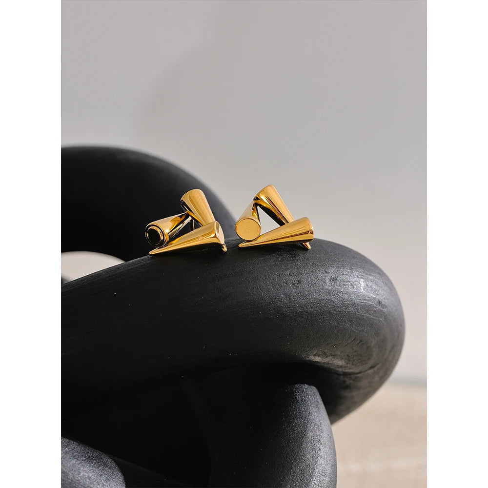 Yhpup 2024 aço inoxidável triângulo geometria incomum brincos à prova de ferrugem metal 18k pvd banhado na moda jóias diárias bijoux