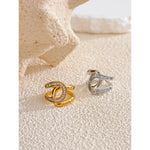 Yhpup moda aço inoxidável zircônia cúbica anel aberto para mulheres de alta qualidade geométrica delicada zircão jóias 18k pvd banhado