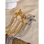 Yhpup delicado colorido bling zircônia cúbica cruz pingente de aço inoxidável colar de luxo de alta qualidade moda brilhante jóias presente