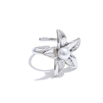 Yhpup tendência estilo metal flor pérola ajustável chique anel para mulheres 316l aço inoxidável moda jóias acessórios presente