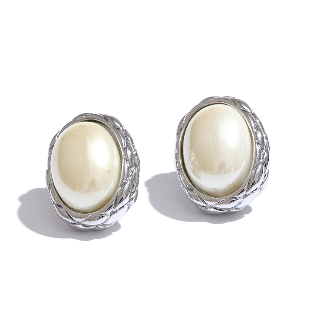 Yhpup estilo coreano amarelo simulado pérola oval brincos para mulheres de aço inoxidável 18k pvd banhado diariamente moda jóias presente