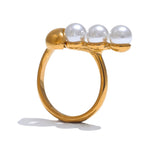 Yhpup requintado moda novo estilo anel de aço inoxidável simulado pérola ouro real 18k ouro pvd banhado jóias para presente feminino