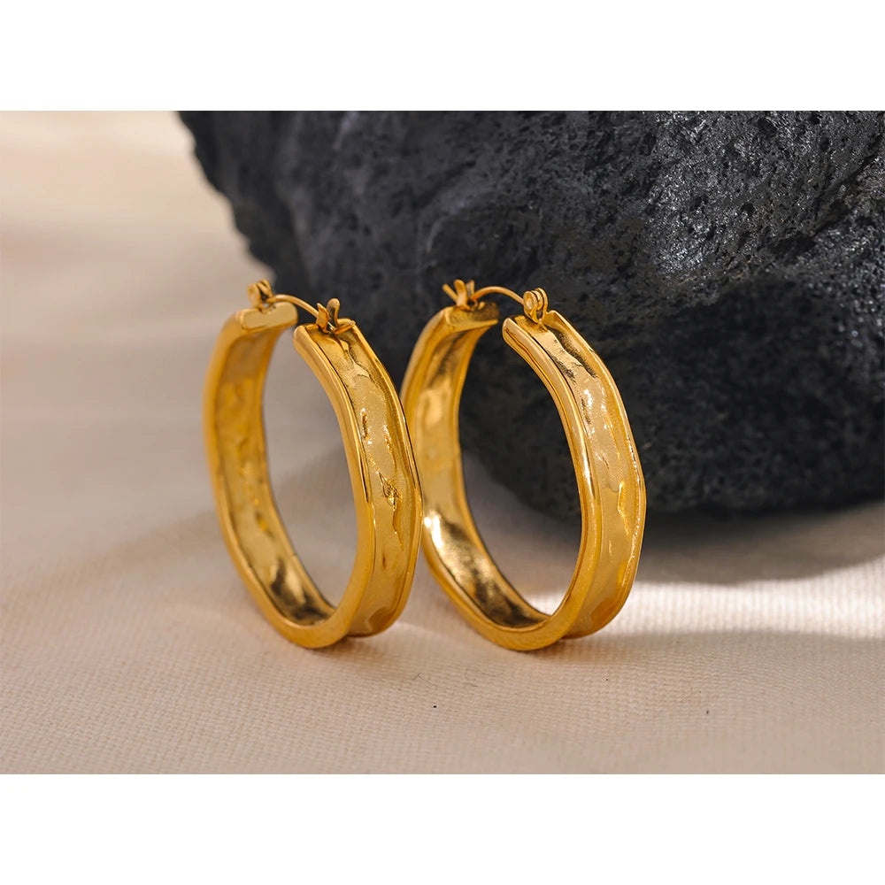 Yhpup 42mm de alta qualidade fundido 316l aço inoxidável redondo grande argola brincos minimalista metal moda pvd cor ouro jóias femininas